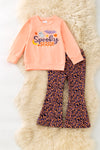 "Spooky Season" Coral applique sweatshirt with animal printed bell bottoms. OFG61728 JEAN
