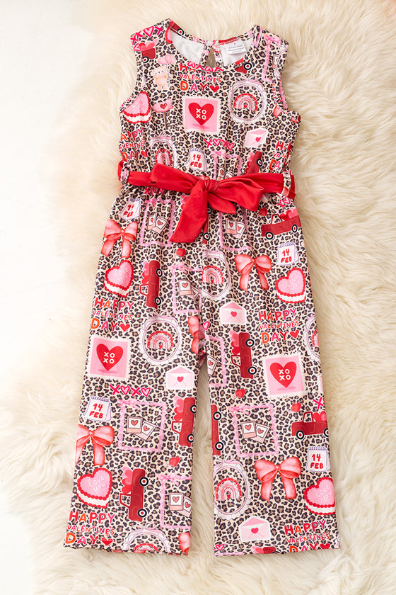 Cheetah w/ Valentines print girls jumpsuit. PNG60013 JEAN