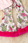 Grin off on lt. pink tunic and multi-printed bell bottoms with faux fur bells. OFG53239 amy