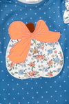 White polka dot on blue baby romper & pumpkin applique. RPG62735 AMY