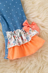 White polka dot on blue baby romper & pumpkin applique. RPG62735 AMY