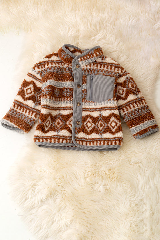 Aztec brown & tan sherpa jacket. TPG50529 SOL