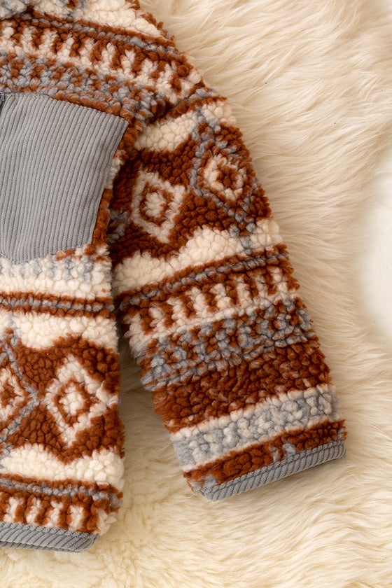Aztec brown & tan sherpa jacket. TPG50529 SOL