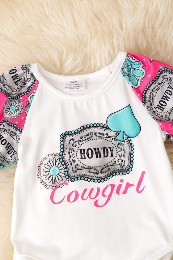 Howdy Cowgirl" multi-printed baby onesie & bloomers. RPG53245 JEAN
