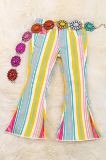  Multi-color stripe bootcut denim pants. PNG40001 SOL