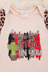 Stuck on you" Cactus printed baby romper w/leopard printed sleeves. RPG05203004 AMY