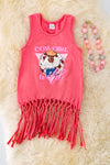 Cowgirl wild" watermelon tone tank top w/fringe. TPG40427 WEN