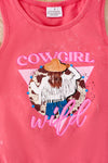 Cowgirl wild" watermelon tone tank top w/fringe. TPG40427 WEN