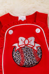 Baseball application on red baby onesie with ruffle trim. RPG55144002 AMY