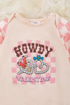 Howdy Valentine" Checker printed baby romper w/ ruffle hem. RPG05203003 JEANN