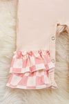 Howdy Valentine" Checker printed baby romper w/ ruffle hem. RPG05203003 JEANN