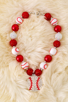  Red & white baseball bubble necklace w/ sparkly beads. 3pcs/$15.00 ACG25183011 M