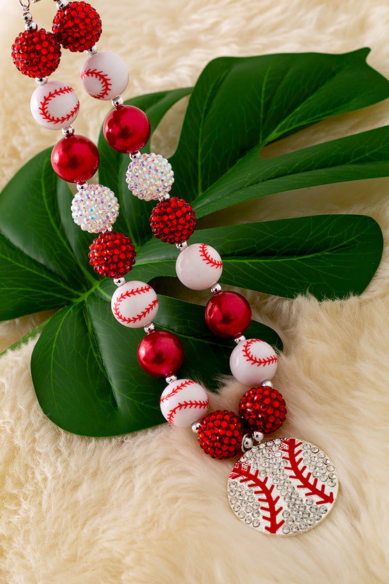 Red & white baseball bubble necklace w/ sparkly beads. 3pcs/$15.00 ACG25183011 M