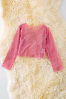  Pink mesh long sleeve top w/rhinestones. TPG40700 JEAN