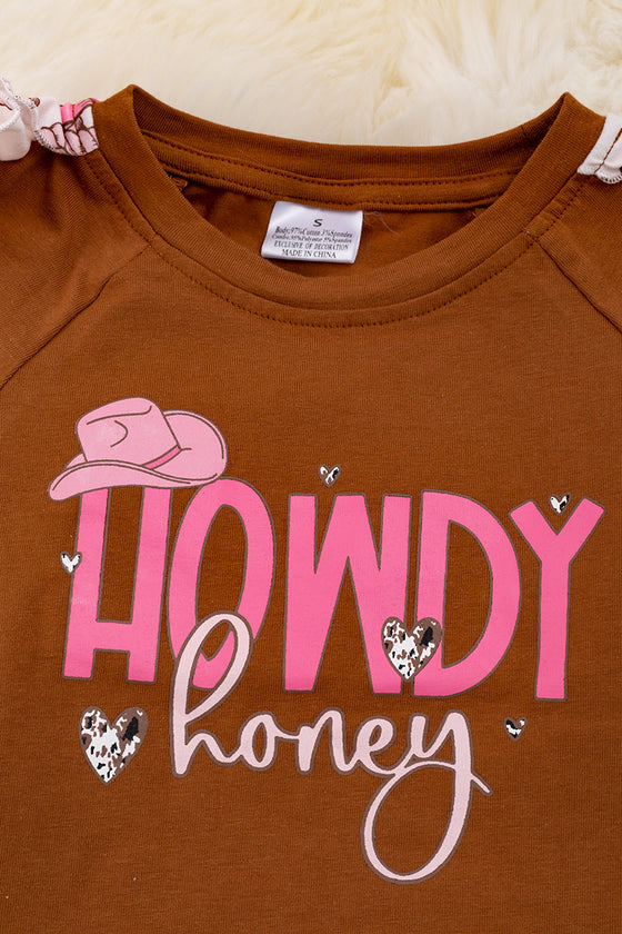 Howdy Honey" Graphic sweatshirt with ruffle sleeves. TPG05154004 JEAN