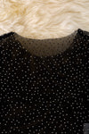 Black mesh long sleeve top w/rhinestones. TPG40353 AMY