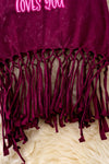 Jesus Loves You" washed maroon tank top w/fringe. TPG40426 SOL