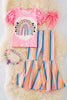 Back to school rainbow printed top & stripe pants. OFG41364 SOL