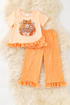 "Thankful" pumpkin printed girls tunic & gingham pants. OFG61529 AMY