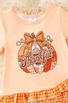 "Thankful" pumpkin printed girls tunic & gingham pants. OFG61529 AMY