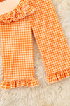 "Thankful" pumpkin printed girls tunic & gingham pants. OFG61529 AMY