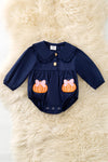 Navy blue romper w/ pumpkin applique RPG62741 AMY
