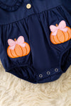 Navy blue romper w/ pumpkin applique RPG62741 AMY