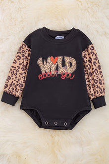  Wild about you" Black cotton made baby onesie w/ leopard sleeves. RPG05154012 JEANN