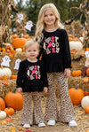 "Spooky" Black applique long sleeve shirt and cheetah printed bell bottoms. OFG61729 SOL
