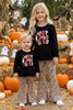 "Spooky" Black applique long sleeve shirt and cheetah printed bell bottoms. OFG61729 SOL