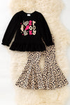 "Spooky" Black applique long sleeve shirt and cheetah printed bell bottoms. OFG61729 SOL