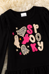 "Spooky" Black applique long sleeve shirt and cheetah printed bell bottoms. OFG61729 SOL