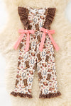 Western boot printed romper with cheetah angel sleeve and hem. PNG60277 JEAN