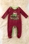 Plaid Christmas character printed boys baby bodysuit. RPG61442 MON