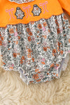 Floral ghost applique on orange baby romper. RPG62706 SOL