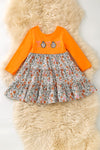 Floral ghost applique on orange dress. DRG63041 JEAN