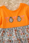 Floral ghost applique on orange dress. DRG63041 JEAN