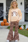 "Boo" Ghost application long sleeve top with ruffle sleeve and animal printed bells. OFG61764 AMY