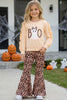 "Boo" Ghost application long sleeve top with ruffle sleeve and animal printed bells. OFG61764 AMY