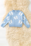 Lt. Blue  bow printed knit sweater. TPG60409 SOL