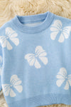 Lt. Blue  bow printed knit sweater. TPG60409 SOL