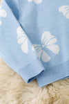 Lt. Blue  bow printed knit sweater. TPG60409 SOL