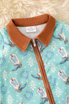 Aqua western printed baby bodysuit w/ hand & foodie fold over. RPB60455 SOL