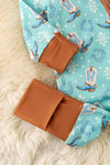 Aqua western printed baby bodysuit w/ hand & foodie fold over. RPB60455 SOL