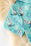 Aqua western boot printed button up shirt with side pocket. TPB60368 AMY