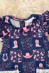 Navy blue dress w/ pink western print dress with front pockets. DRG62624 JEAN