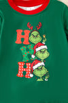 HO HO HO" Green boys long sleeve top and plaid pants. OFB60316 AMY