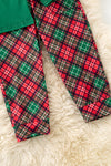 HO HO HO" Green boys long sleeve top and plaid pants. OFB60316 AMY