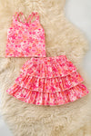 Orange & fuchsia tropical printed top & skort.  OFG62052 AMY