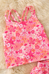 Orange & fuchsia tropical printed top & skort.  OFG62052 AMY